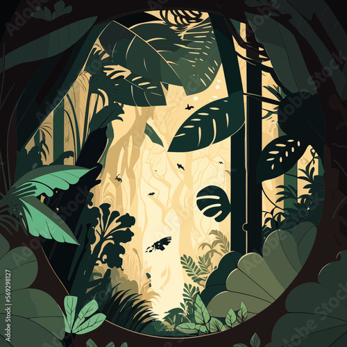 A Doorway Into The Jungle. Editable, Artsy Vector Illustration