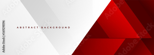 White and red wide abstract background with geometric shapes. Red and white modern abstract banner or backdrop. Vector illustration