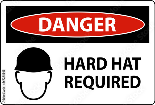 Danger Hard Hat Required Sign On White Background
