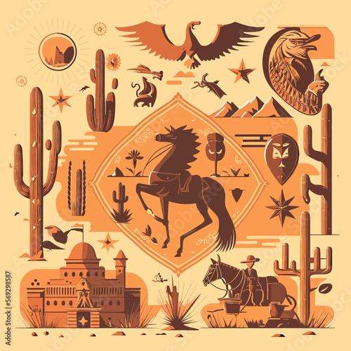 Artsy Wild-West Symbols. Editable Vector Illustration