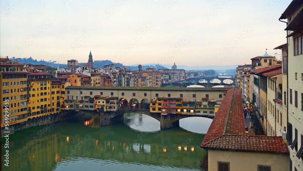 view of the city of Florence, Italy from the Uffizi Gallery
