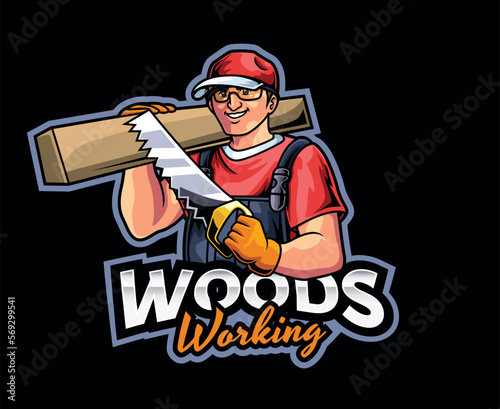 Carpenter Mascot Logo Design. Professional Craftsman Carpenter, Skilled Carpenter Mascot Illustration