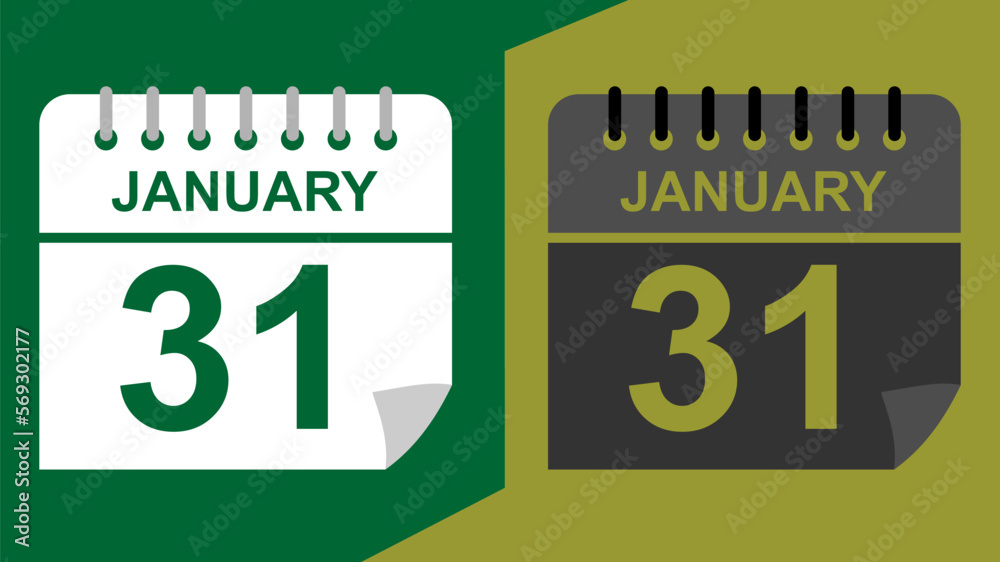 January 31 calendar date on green background or isolated icons with hollow background. January 31 calendar date on green background or isolated icons with hollow background.