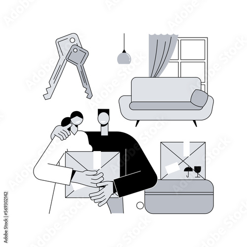 Cohabitation abstract concept vector illustration. Living together, cohabitation agreement, common law relationship, lovely couple, college roommate, moving together abstract metaphor.