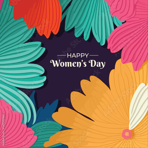 8 march. Happy women s day floral greeting card