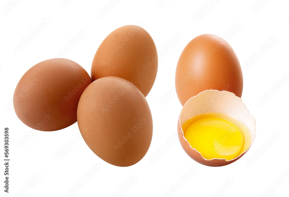 Ovos vermelhos inteiros e ovo quebrado - ovo marrom de galinha caipira quebrado Ovos vermelhos inteiros e ovo quebrado - ovo marrom de galinha caipira quebrado