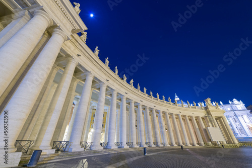 Vatican City with Full Moon at Night and Column in Rome Italy #569303506