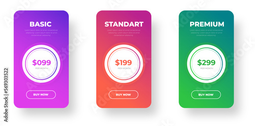 pricing table and pricing chart Price list vector template for web or app. Ui UX design tables with tariffs, subscription and business plans. Comparison business web plans, 3 column grid design.