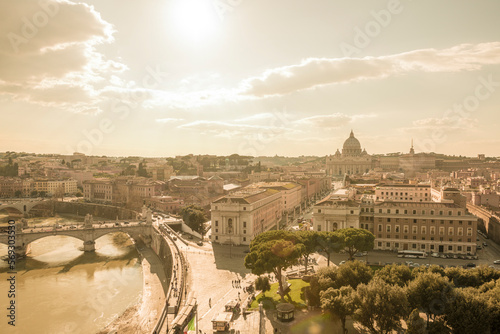 Photography Aerial View Over Rome and River Tiber and Vatica City in a Sunny Day in Lazio in Italy