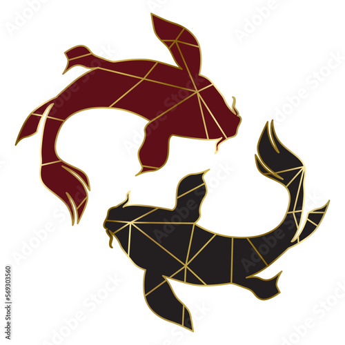 golden lines inside fishes, vector