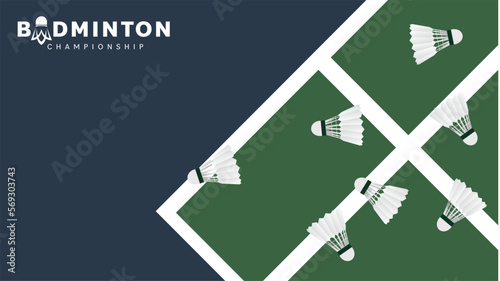 Badminton shuttlecock on white line on green background badminton court indoor badminton sports wallpaper with copy space  ,  illustration Vector EPS 10