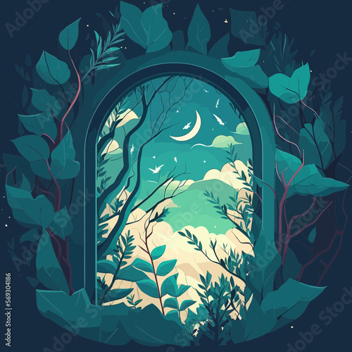 A Doorway into Nature. Editable Artsy Wallpaper Vector Illustration