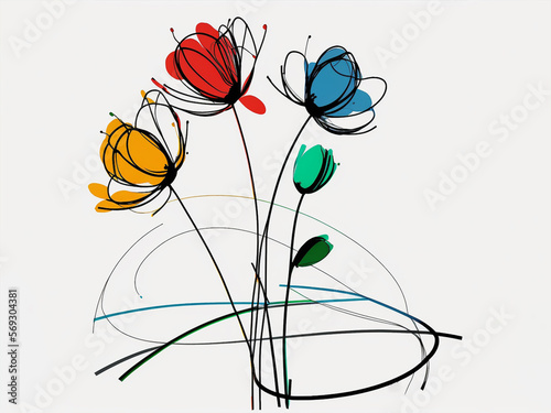 Obraz na płótnie AI generated: drawing of flowers minimalistic modern linear style w salonie