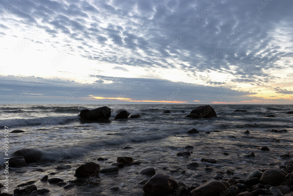 Rocks at the shoreline at dawn,  sea wallpaper