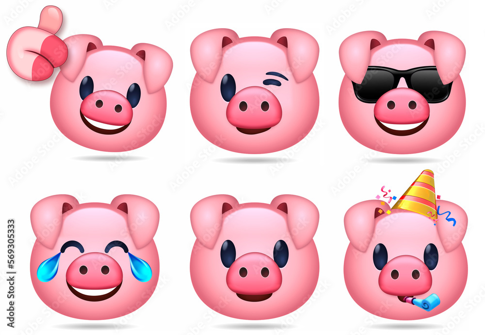Set emoticonos de cerdos con diferentes expresiones Set emoticonos de cerdos con diferentes expresiones