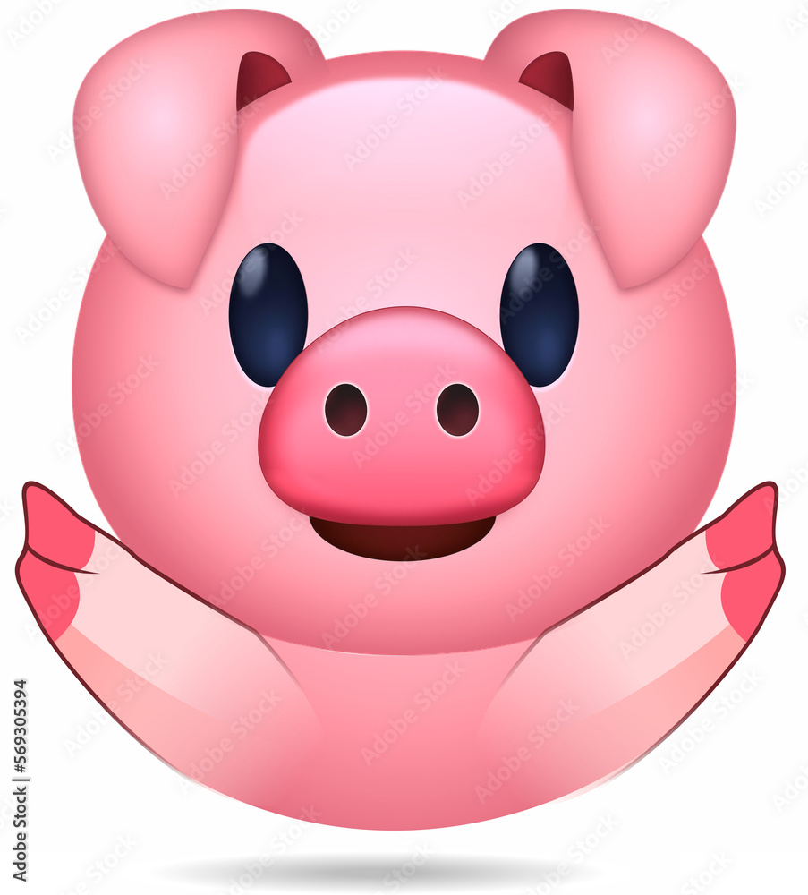 Emoticono de cerdo rosa muy expresivo, aaislado sobre fondo blanco