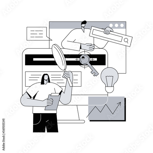 Copy optimization abstract concept vector illustration. Web text, shadow copy optimization algorithm, online business, boost traffic, target keywords, SEO writing method abstract metaphor. © Vector Juice