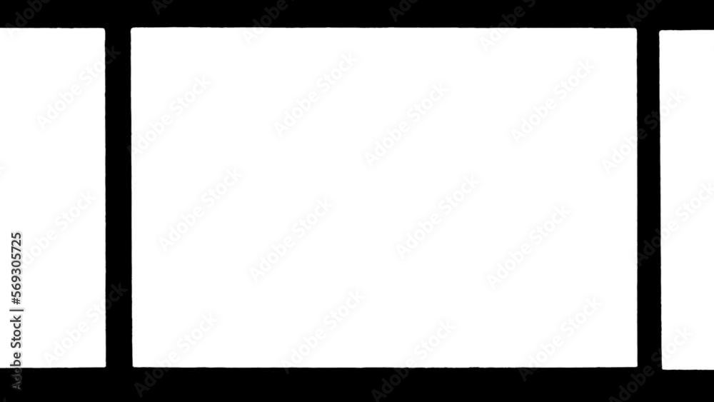 35mm film strip material with developing smear marks and empty frames sliding in. cool video film border transition or overlay in 4k with luma mask.