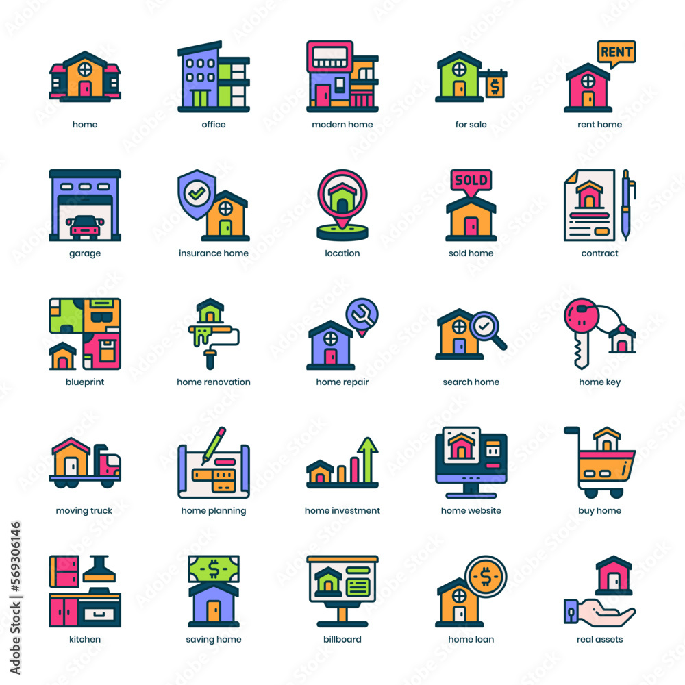Real Assets icon pack for your website design, logo, app, and user interface. Real Assets icon filled color design. Vector graphics illustration and editable stroke.