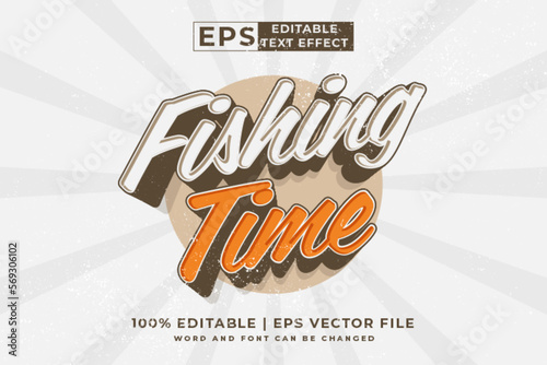 Editable text effect - Fishing Time 3d Vintage template style premium vector