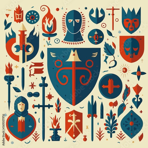 Set Of Medieval Symbols. Editable Vector Illustration