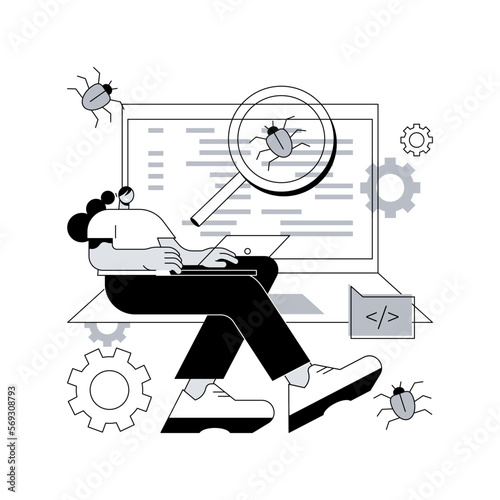 Software testing abstract concept vector illustration. IT software application testing, quality assurance, QA team, bug fixing, automation and manual, website and mobile abstract metaphor.