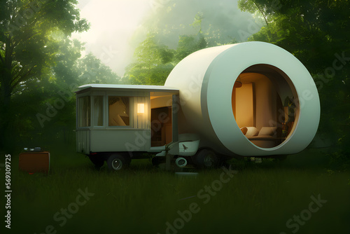 Prefab modular eco homes. Concept art for architecture design. Generative AI photo