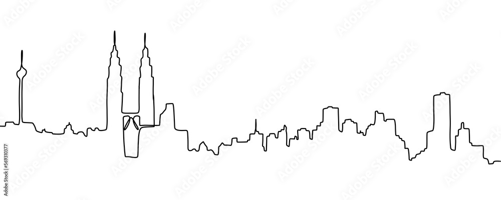 Fototapeta premium City skyline is drawn in one line art style. Printable art.