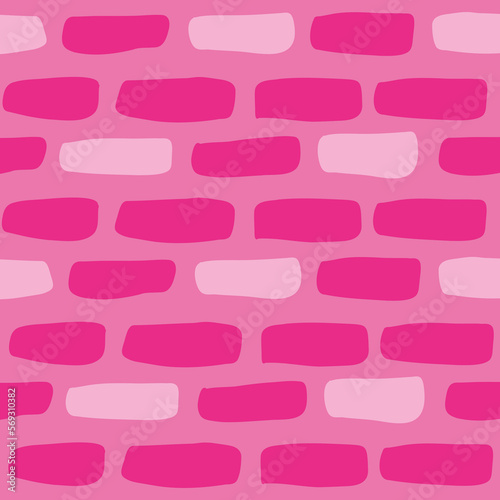 Colorful brick seamless pattern vector. Vector illustration in flat style on pink background.