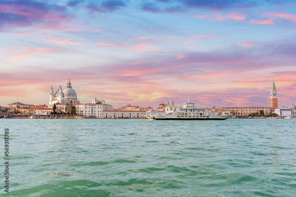 Panorama of Venice and the Basilica of Santa Maria della Salute, from the Giudecca canal, in Venice, Italy
