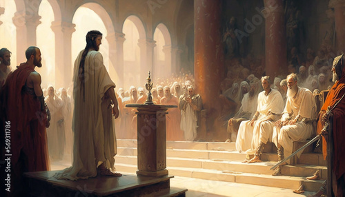 Fényképezés The trial of Jesus before Pontius Pilate - AI generative