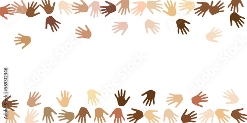 Human hands of various skin tone silhouettes. Crowd concept. Multinational