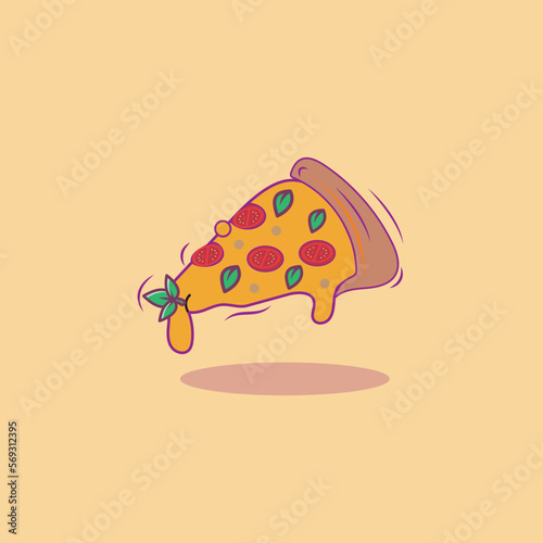 vector flying slice of pizza cartoon vector illustration. fast food concept isolated vector. flat 