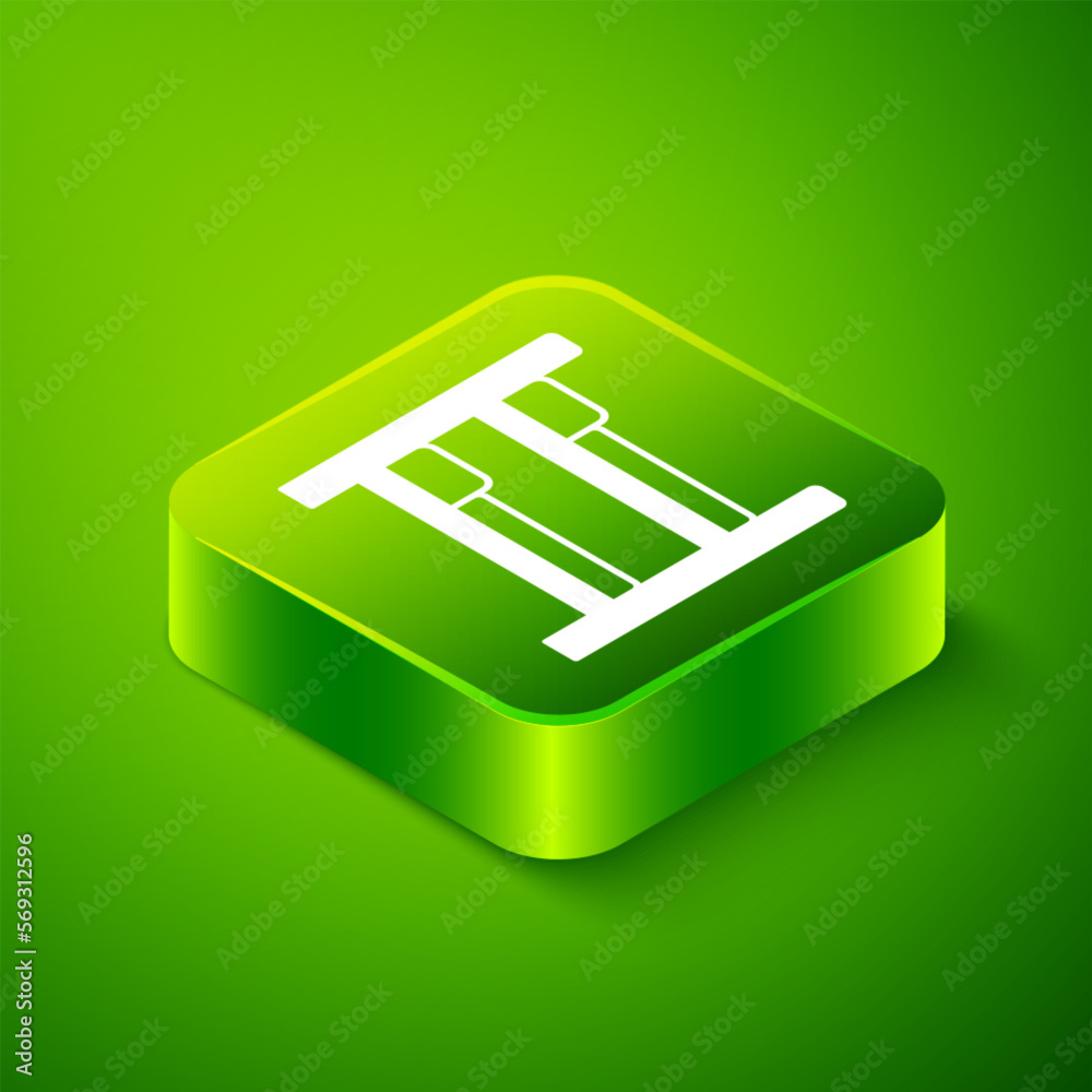 Isometric Bunk bed icon isolated on green background. Green square button. Vector Isometric Bunk bed icon isolated on green background. Green square button. Vector