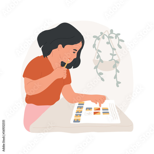 Gifted assessment isolated cartoon vector illustration. Gifted child intellectual testing, kid writing test with picture tasks, cognitive skills evaluation, talented screening vector cartoon.