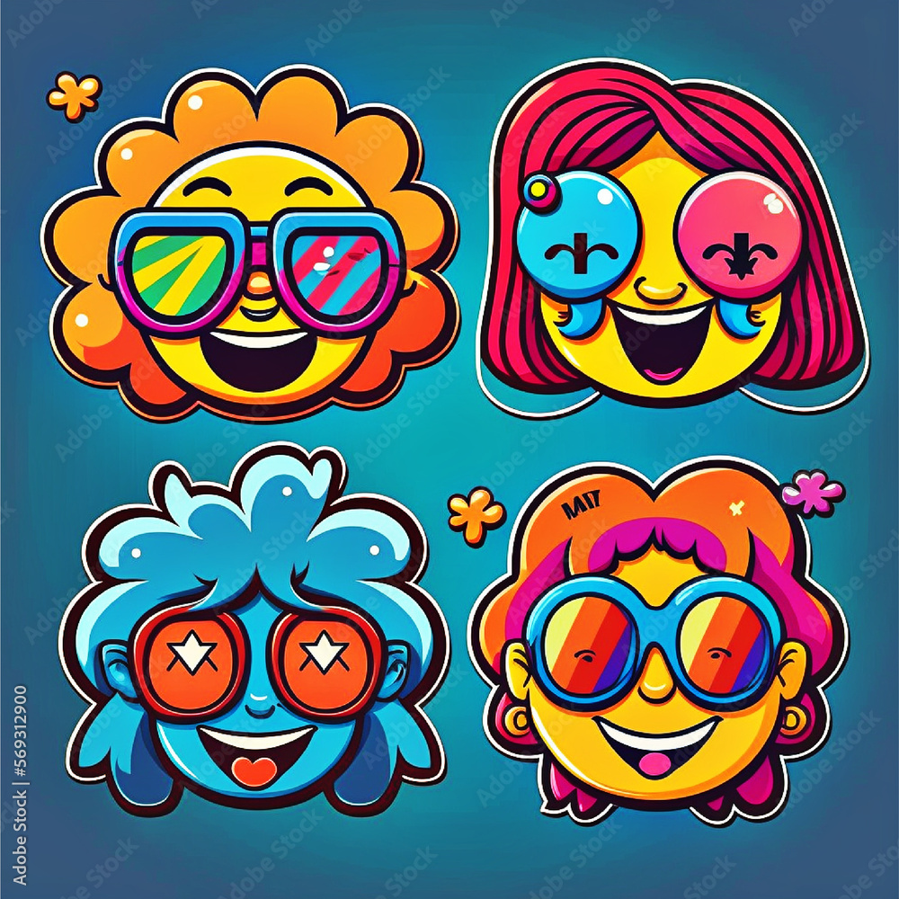 icons of people in the style of the 70s. interesting bright cartoon icons of people. generated AI icons of people in the style of the 70s. interesting bright cartoon icons of people. generated AI