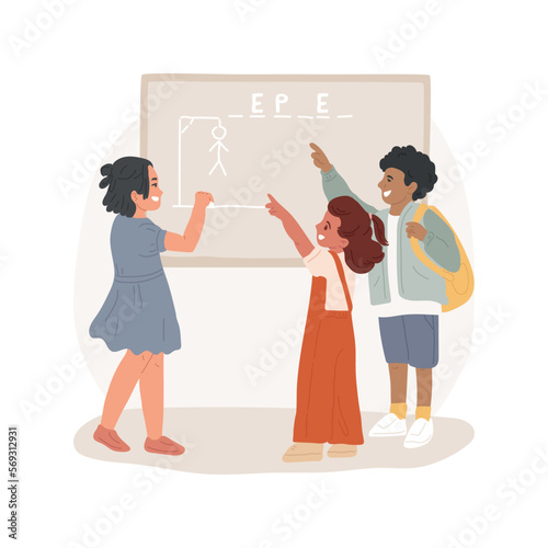 Hangman isolated cartoon vector illustration. Elementary school club, socializing fun activity, guessing game, child drawing hangman, english word, learn vocabulary through play vector cartoon.