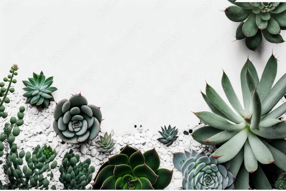 minimalist modern wallpaper with succulent plants on a white surface