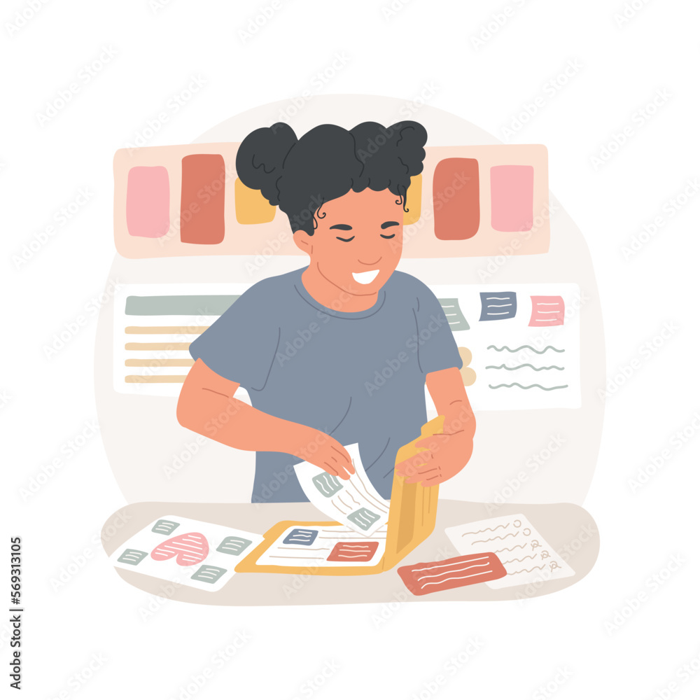 Preparation for student-led conference isolated cartoon vector illustration. Student preparing collection, child puts work in folder, get ready for conference, create portfolio vector cartoon. Preparation for student-led conference isolated cartoon vector illustration. Student preparing collection, child puts work in folder, get ready for conference, create portfolio vector cartoon.