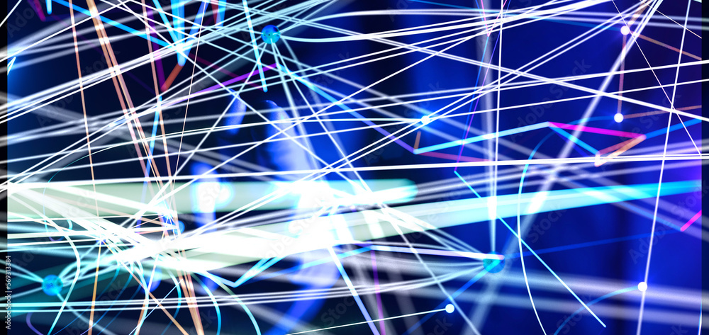 Global network. Blockchain. 3D illustration. Neural networks and artificial intelligence. Abstract