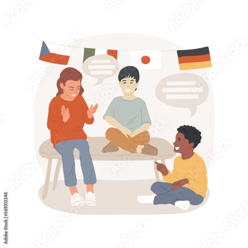 World languages isolated cartoon vector illustration. Foreign languages for children, flags of the world in classroom, elementary school elective program, kids talking together vector cartoon.