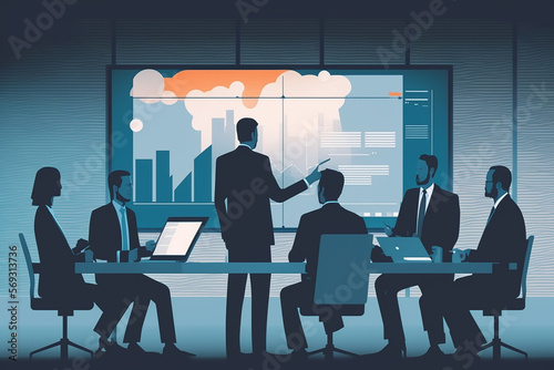 Group business meeting in front of virtual screen concept vector illustration  © Artofinnovation