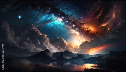 dreamlike gradient sky at night time with nature landscape  idea for background wallpaper  Generative Ai 