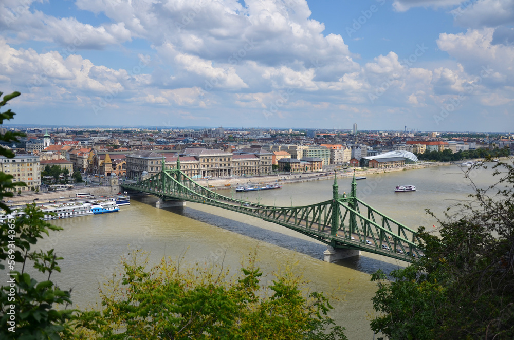 Szabadság híd (Liberty Bridge or Freedom Bridge) in Budapest, connects Buda and Pest across the River Danube