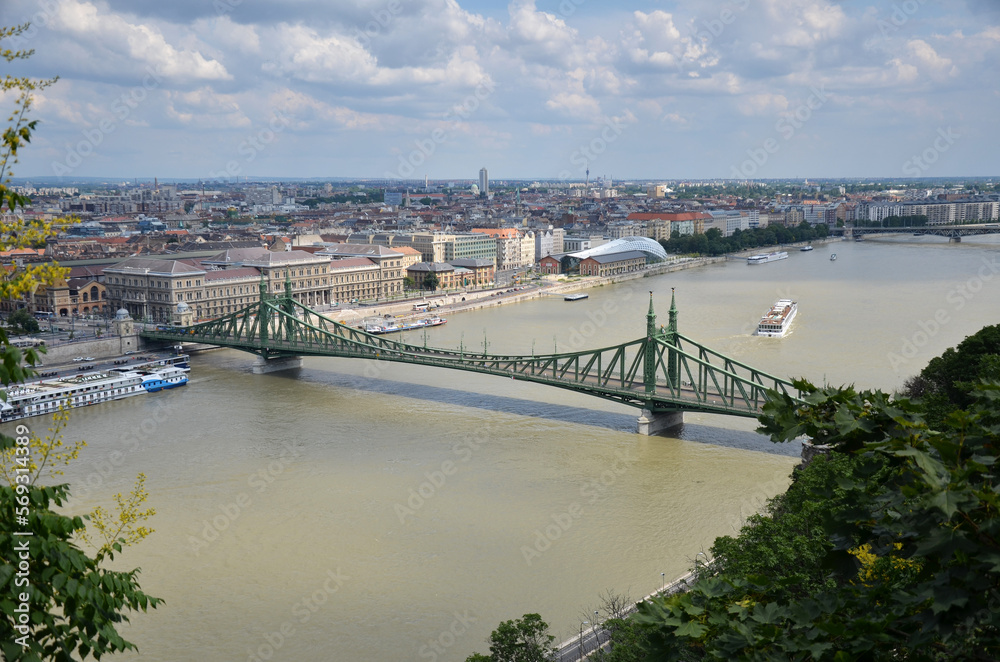 Szabadság híd (Liberty Bridge or Freedom Bridge) in Budapest, connects Buda and Pest across the River Danube