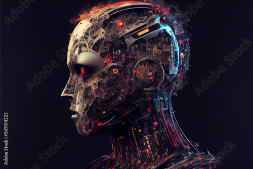 Artificial brain, machine learning. Global network technologies in business and everyday life. Abstract illustration.