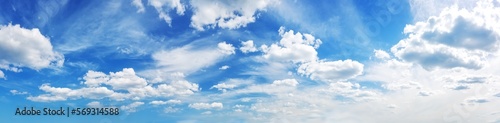 Panoramic view of the sky with beautiful cloudscape in sunny day.