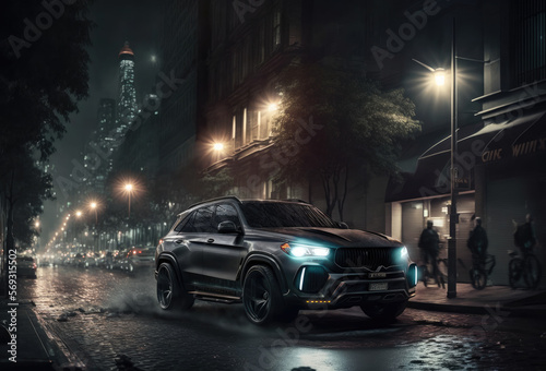 SUV car in the night created with Generative AI technology