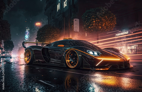 racing car in the night at lone street created with Generative AI technology