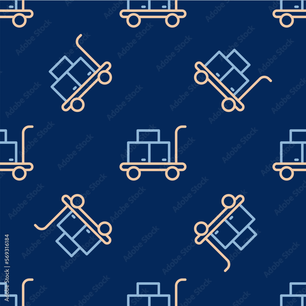 Line Trolley suitcase icon isolated seamless pattern on blue background. Traveling baggage sign. Travel luggage icon. Vector